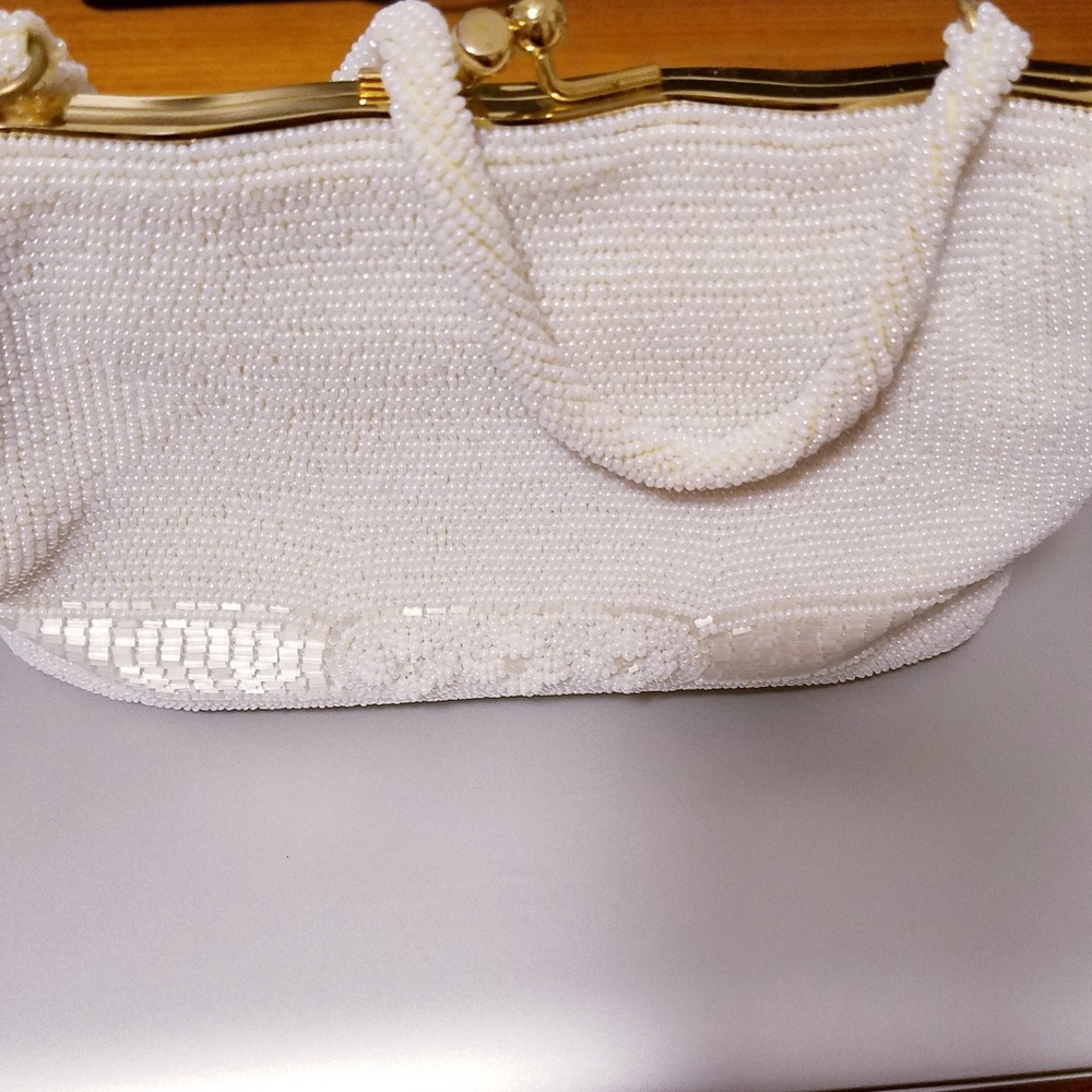 Vintage White Beaded  Purse, Made In Japan